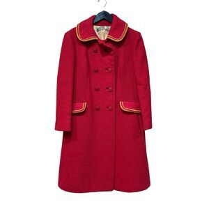 Vintage Red Wool Double Breast Coat Lined 1950s 1960s